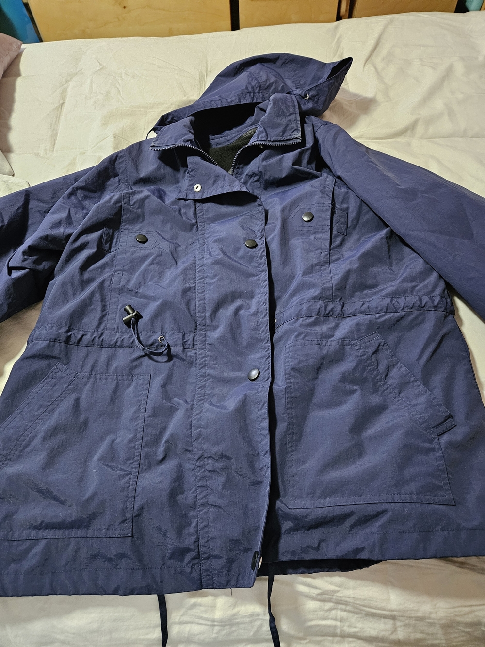Tudor Court navy Hooded Trench Coat with Adjustable Waist